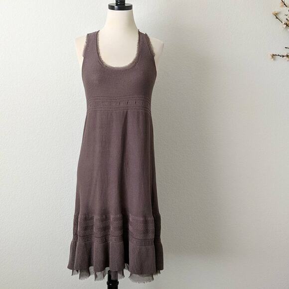 Bimba Y Lola Brown Knit Dress Lace Bohemian Large - Picture 3 of 10